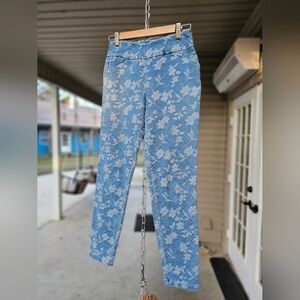 Cotton Denim Floral Jeans With Elastic Waistband
